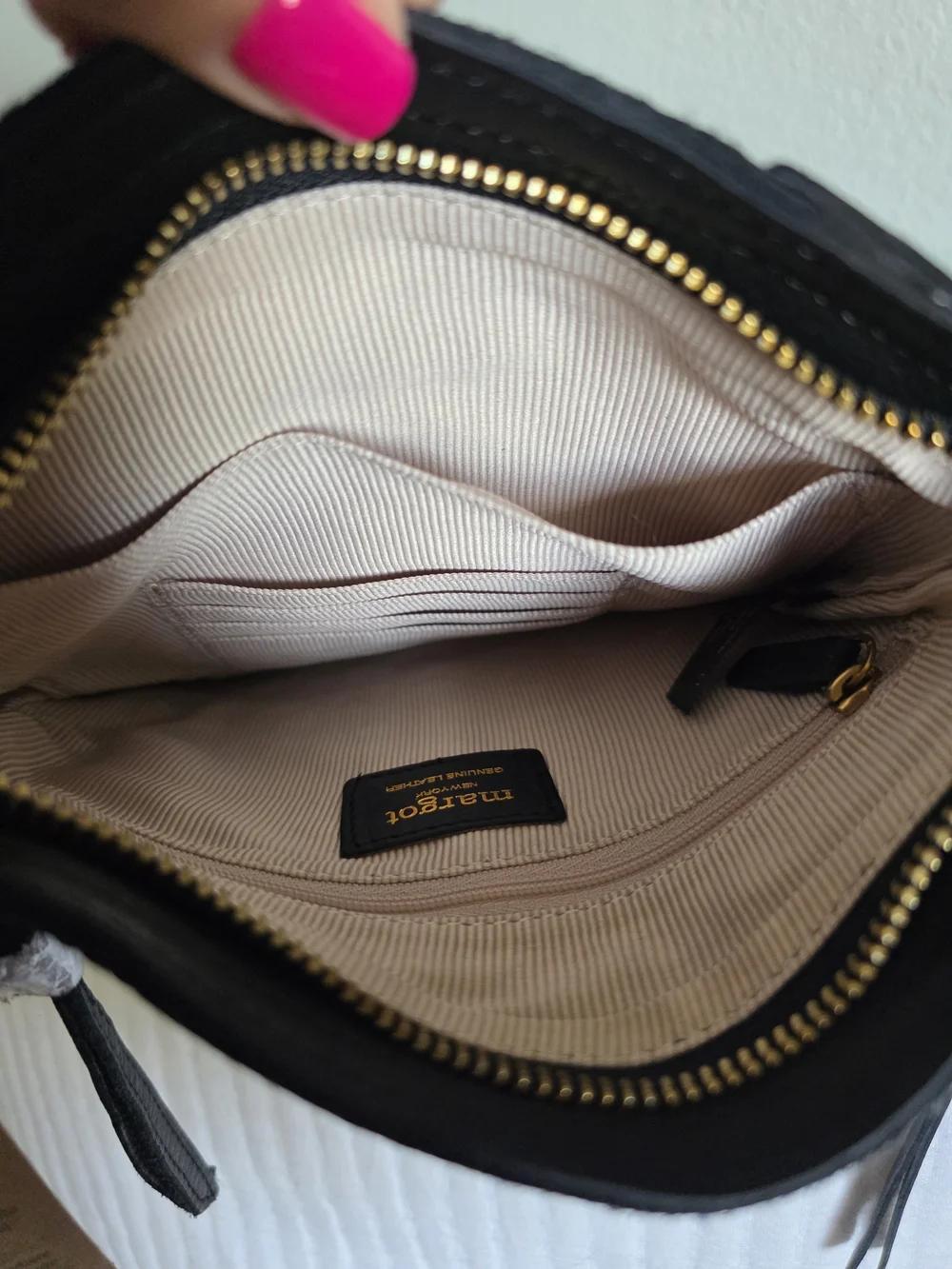 margot Black Leather Slim Messenger Crossbody Bag